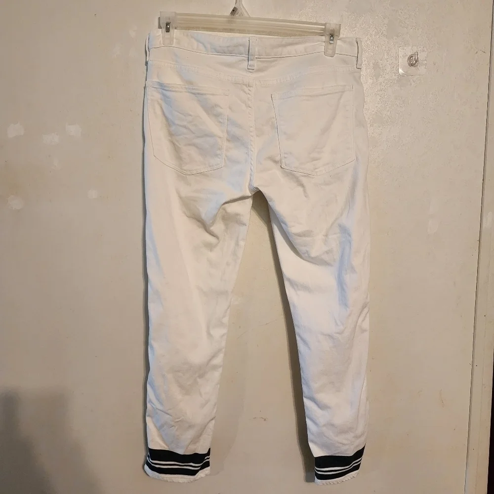J.Crew White & Navy Striped Jeans Size 31 (spot) Inseam 27